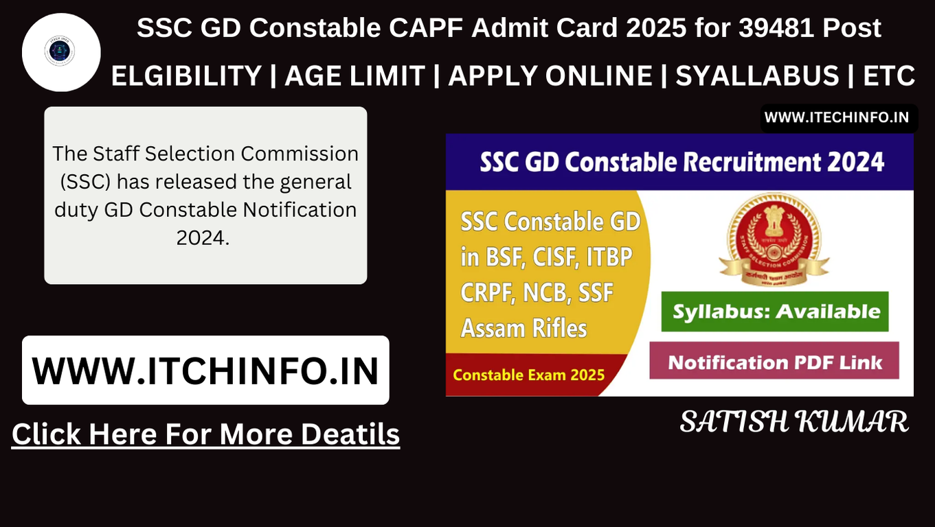 SSC GD Constable CAPF Admit Card 2025 for 39481 Post