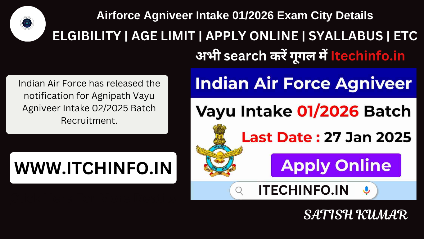 Airforce Agniveer Intake 01/2026 Exam City Details