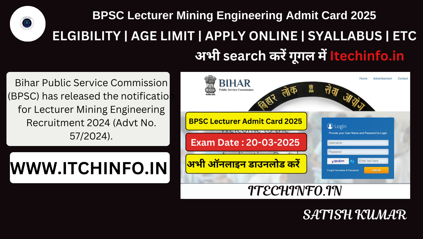 BPSC Lecturer Mining Engineering Admit Card 2025